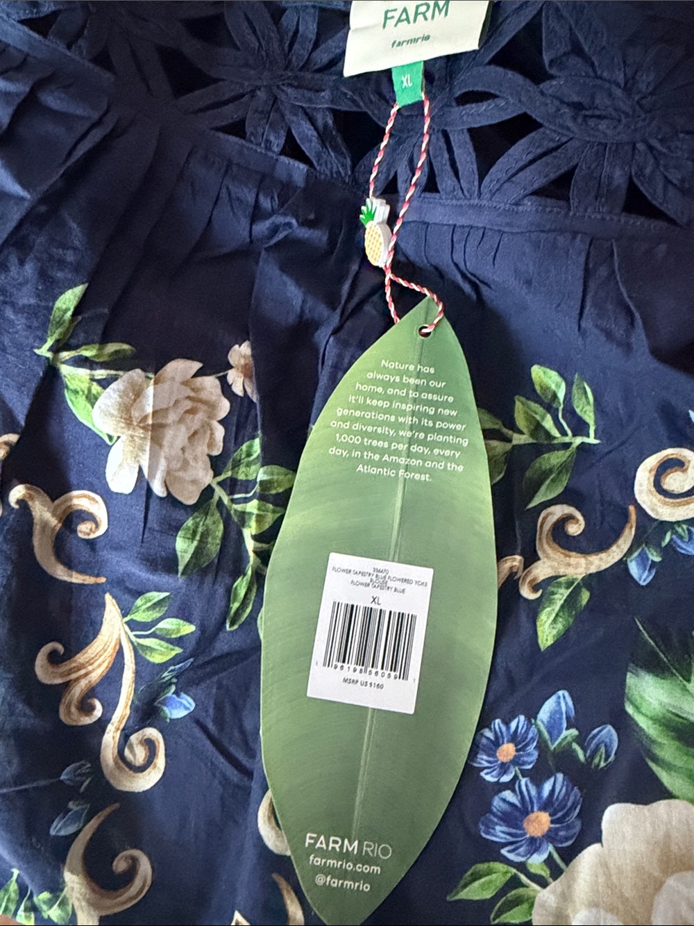 NWT Farm Rio Tapestry Yoke Navy Top, XL - Picture 6 of 6